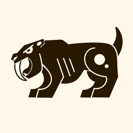 Angry saber-toothed tiger . Prehistoric era. Vector logoのイラスト素材