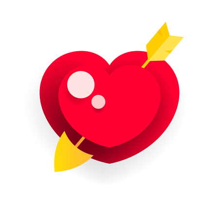 Paper Heart With Golden Arrow Vector Illustration On White Backgroundのイラスト素材