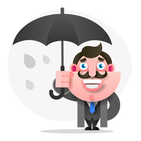 Man With The Umbrella Stands On The Street Vector Illustration For Your Designのイラスト素材