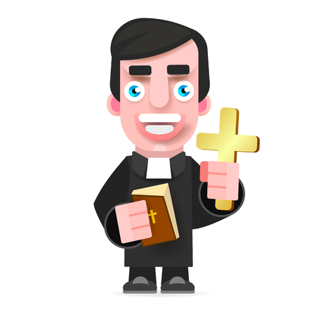 Illustration Of A Priest Icon Flat Design. Cartoon Illustration Of Priest Vector Icon For Webのイラスト素材