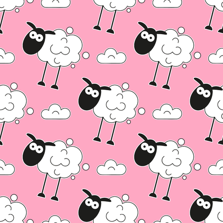 Sheep. Seamless Pattern. Vector Illustration. Cartoon Sheep Background Fabric Printのイラスト素材