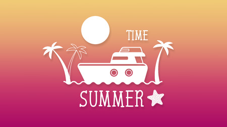 Summer Holidays In Boat On The Ocean Tropical Background . Vector Illustrationのイラスト素材