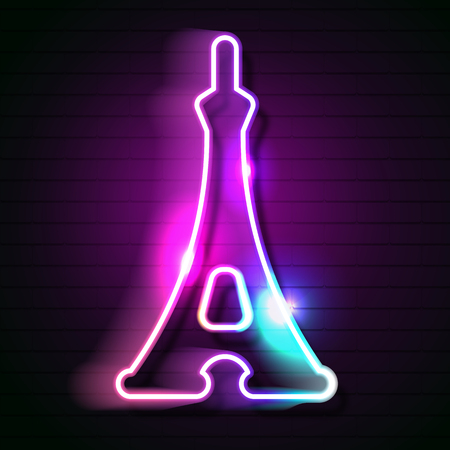 Eiffel tower neon sign illustration in neon style for French vacation, travel agency, architectureのイラスト素材