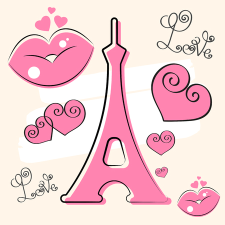 Paris Hand Drawn Vector Lettering And Eiffer Tower. Brush . Design Element For Cards, Banners, Flyers, Paris Lettering Isolated On White Background.のイラスト素材