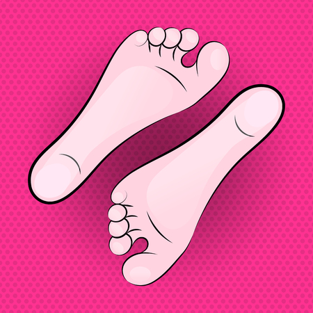 Women s Bare Feet, Pedicure. Close Up. The Concept Of Foot Care. Design Element For Spa, Cosmetic Products. Pop Art Retro Backgroundのイラスト素材