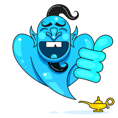 Lamp Aladdin With Gin, The Magic Lamp Of Aladdin. Vector Illustrationのイラスト素材