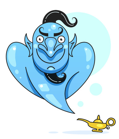 Lamp Aladdin With Gin, The Magic Lamp Of Aladdin. Vector Illustrationのイラスト素材