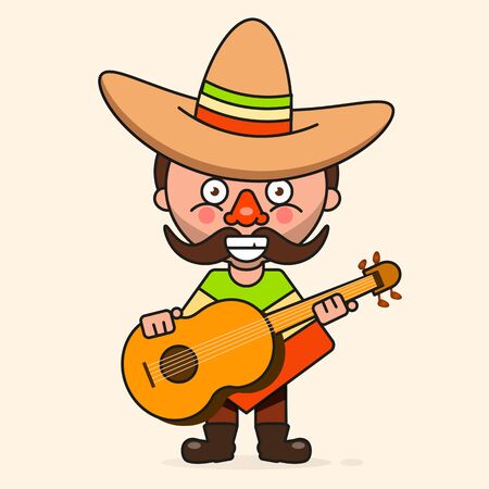 Mexican cartoon Man, Ready For Your Design, Greeting Card, Banner. Vector Illustrationのイラスト素材