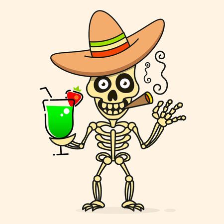 Skull In The Mexican Sombrero Hat. Vector Illustrationのイラスト素材