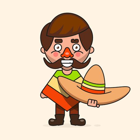 Mexican cartoon Man, Ready For Your Design, Greeting Card, Banner. Vector Illustrationのイラスト素材