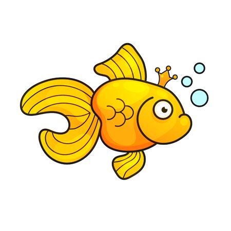 Vector Illustration Isolated On Background Goldfish Aquarium Fish Silhouette Illustration. Colorful Cartoon Flat Aquarium Fish Icon For Your Designのイラスト素材