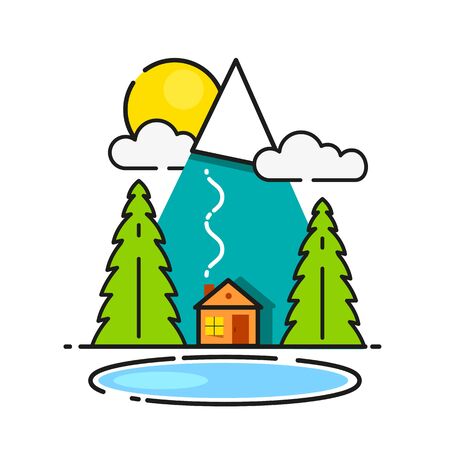 Log Cabin In The Woods Vector Icon Ready For Your Design, Greeting Card, Bannerのイラスト素材