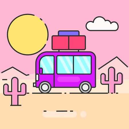 Bus travel the world vector illustration Ready For Your Design, Greeting Card, Bannerのイラスト素材