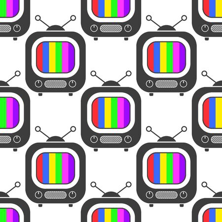 Tv icon in line style seamless pattern background. Business flat vector illustration. Television sign symbol pattern.のイラスト素材