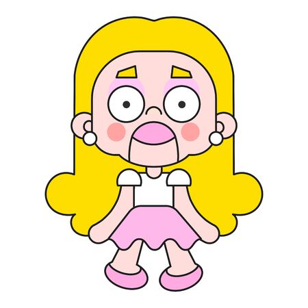 Vector Icon Of A Rag Doll Princess. The Kids Toy Doll Has Hair, A And A Pink Dress.のイラスト素材