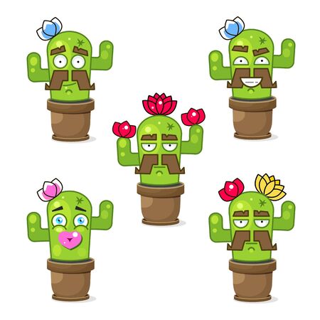 Funny Green Mexican Cactus . Isolated On White Background. Vector Illustration.のイラスト素材