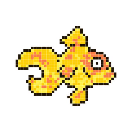 Goldfish, Pixel Art Symbol Isolated On White Background. Pet Animal.popular Aquarium Fish. Chinese Symbolのイラスト素材