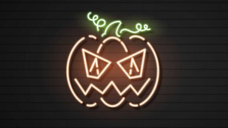Halloween Pumpkins On Dark Background. Illustration Of The Autumn Season. Decorative Element. Halloween Face . Seasonal Banner. Halloween Poster.のイラスト素材
