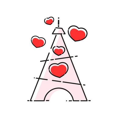 Silhouette of Eiffel tower on the pink watercolor backgroundのイラスト素材