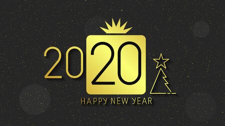 Happy New Year 2020 Gold  Text Design. Cover Of Business Diary For 2020 With Wishes. Brochure Design...