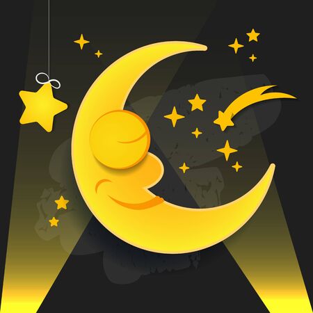 Vector Illustration Of Sleeping Smiling Moon In The Nightcap Vector Suitable For Greeting Card, Poster Or T-shirt Printing.のイラスト素材