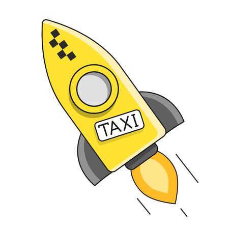 Taxi Car. Vector Flat Illustration On White Background. Hand Drawn Design Element For Label And Posterのイラスト素材