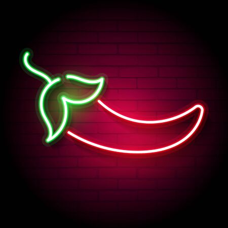 Neon chili pepper on a brick wall for your designのイラスト素材