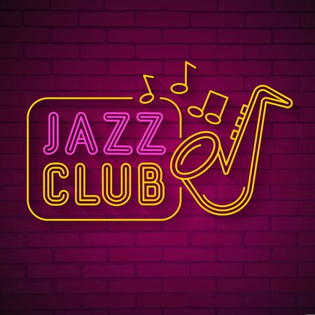 Neon Music Jazz Sign On A Dark Background. Vector Illustrationのイラスト素材