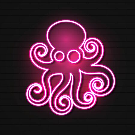 Neon Octopus On A Brick Background Vector Illustration For Your Needsのイラスト素材