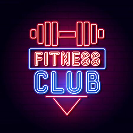 Fitness Center Gym Room. Led Neon Light Sign Display. Vector Illustration.のイラスト素材