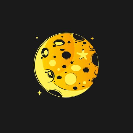 Moon In Flat Dasign Style. Night Space Astronomy And Nature Moon Icon. Vector On Dark Background. Cartoon Planet Moon Icon. Science Astronomy Earth Satellite In Spaceのイラスト素材