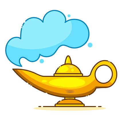 Isolated Cartoon Aladin Lamp With Cloud. Vector Illustration On White Background.のイラスト素材