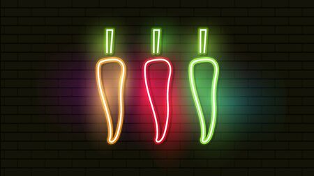 Pepper Cayenne With Fire. Sign For Neon Signboard With Hot Burning Pepper. Eps10 Vector Illustration.のイラスト素材