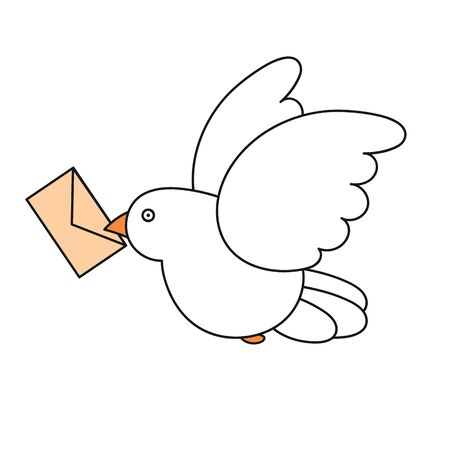 Vector flat style illustration of post pigeon. Icon for web. Isolated on white background.のイラスト素材
