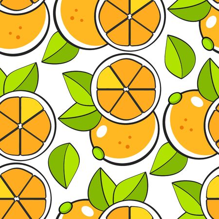 Oranges seamless pattern. Vector illustration. On White Background,のイラスト素材