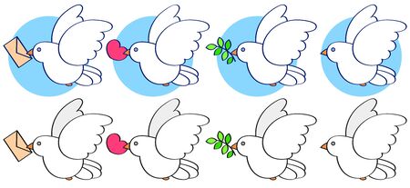 Bird Species Hand Drawn Set. Vector Isolated Flying Pigeonのイラスト素材