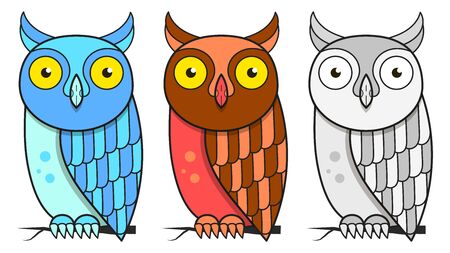 Set of cute owls. Vector Illustration Suitable For Greeting Card, Poster Or T-shirt Printing.のイラスト素材