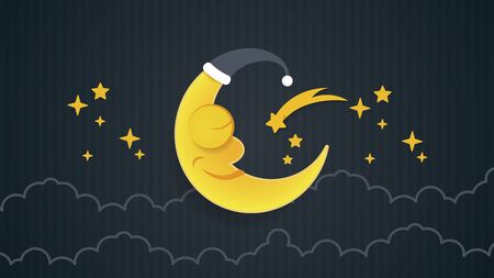 Retro Illustration Of A Smiling Moon Wishing Good Night. Eps10 Vector. Nice Backgroundのイラスト素材