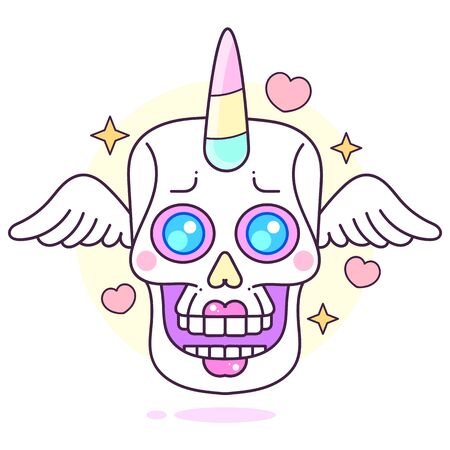 Cartoon Spooky Undead Unicorn Portrait Vector Illustration Suitable For Greeting Card, Poster Or T-shirt Printing.のイラスト素材