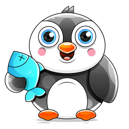 Cute penguin cartoon stock illustration on a white background. For design, decorationのイラスト素材