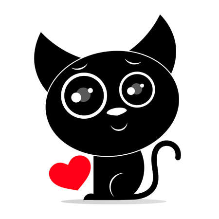 Vector Cartoon Black Cat Isolated On Blankのイラスト素材