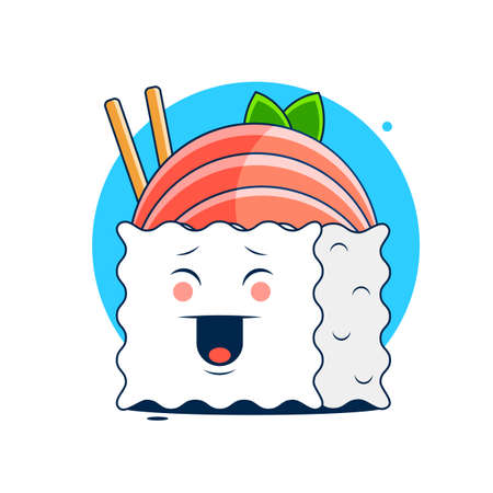 chopsticks holding sushi roll. concept of snack, susi, exotic nutrition, sushi restaurant, sea food. isolated on white background. flat style trend modern logotype designのイラスト素材
