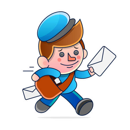 Simple cartoon of a postman running delivering mail. Speed, express, service concept and themeのイラスト素材