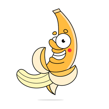 Vector illustration of half peeled banana isolated on a white backgroundのイラスト素材
