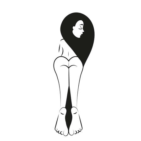 Vector set stylized beautiful women silhouettes blackのイラスト素材
