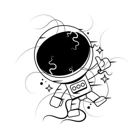 Graphic astronaut with black hole and starry vortex inside his helmet. Vector art isolated on white background. Vectorのイラスト素材