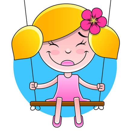 young girl sitting on the swing in summer garden, silhouetteのイラスト素材