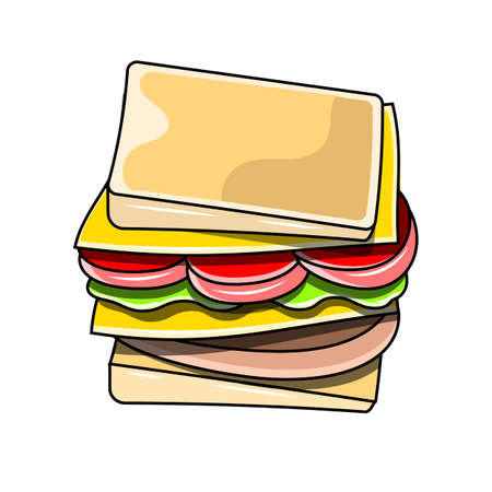 appetizing sandwich with cheese sausage and vegetables vector illustrationのイラスト素材