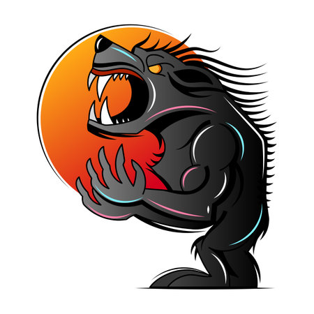 Scary wolfman werewolf or wolf animal mascotのイラスト素材
