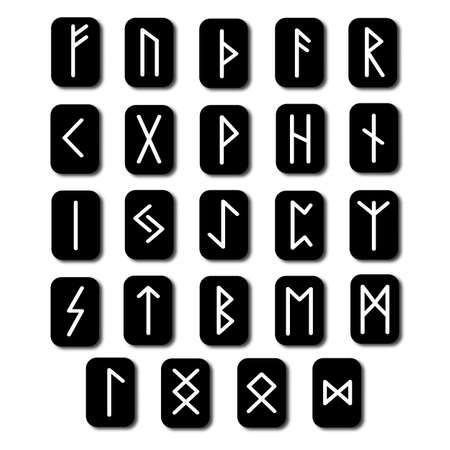 Rune set of letters, runes alphabet. Runic alphabet. Writing ancient. Futhark. Vector illustrationのイラスト素材